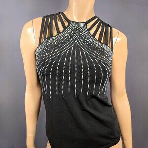 Y2K Black Sleeveless Rhinestone Top Size M Going Out Top Glitter Mcbling